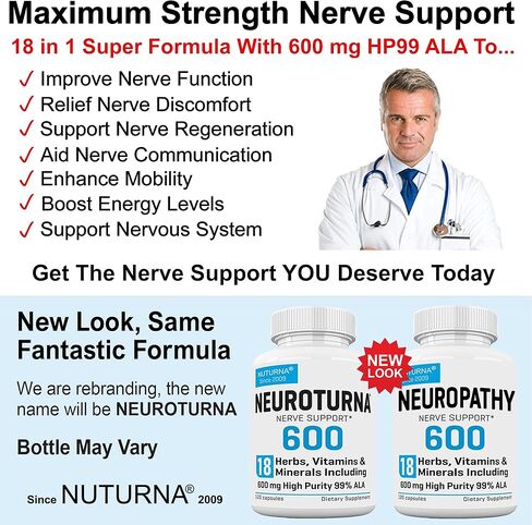 Neuropathy Support Supplement with 600 mg HP-99 Alpha Lipoic Acid - Max Strength ALA Nerve Formula for Feet Hands Fingers Legs - Ultra Potent 18 in 1 Natural Peripheral Nerve Vitamins - 120 Capsules in Kuwait