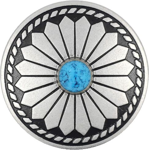 Bezelry 8 Pieces Diamond Flower Assembled with Artificial Turquoise Metal Shank Buttons. 33mm(1-5/16 inch) (Silver Black) in Kuwait