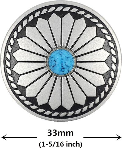 Bezelry 8 Pieces Diamond Flower Assembled with Artificial Turquoise Metal Shank Buttons. 33mm(1-5/16 inch) (Silver Black) in Kuwait