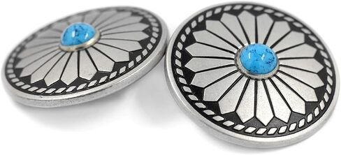 Bezelry 8 Pieces Diamond Flower Assembled with Artificial Turquoise Metal Shank Buttons. 33mm(1-5/16 inch) (Silver Black) in Kuwait