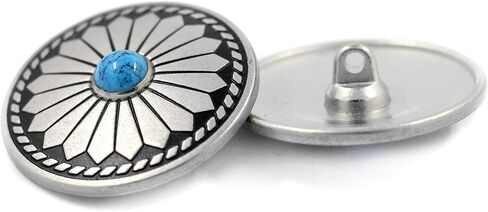 Bezelry 8 Pieces Diamond Flower Assembled with Artificial Turquoise Metal Shank Buttons. 33mm(1-5/16 inch) (Silver Black) in Kuwait