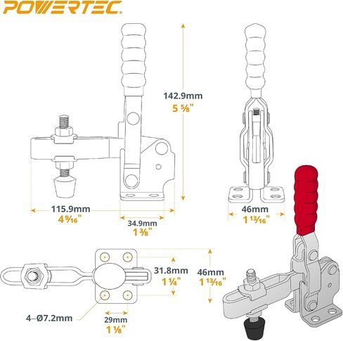 POWERTEC 2PK Toggle Clamp, 500 lbs Holding Capacity, 12130 Quick Release Vertical Clamps w/Antislip Rubber Pressure Tip for Woodworking Jigs and Fixtures, Welding, Drill Press, Crosscut Sled (20335) in Saudi Arabia