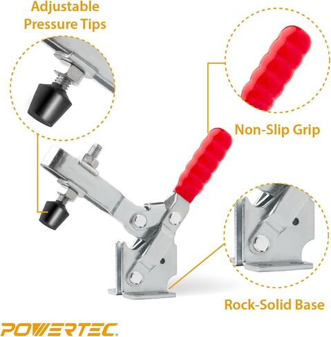 POWERTEC 2PK Toggle Clamp, 500 lbs Holding Capacity, 12130 Quick Release Vertical Clamps w/Antislip Rubber Pressure Tip for Woodworking Jigs and Fixtures, Welding, Drill Press, Crosscut Sled (20335) in Saudi Arabia