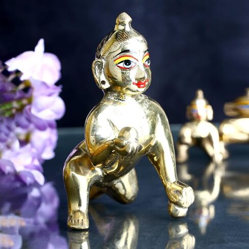 Satvik 1 Pc (Size 1) Brass Laddu Gopal Idol Kanha Ji Murti/Statue Indian Krishna Figurine Gopal Krishnajanmashtmi Makhan Chor Bal Gopal Murti for Home, Temple Krishna Janmashtmi Housewarming Gifts in Saudi Arabia