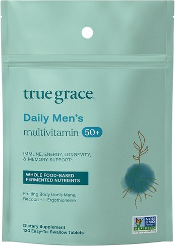 True Grace Daily Men’s Multivitamin 50+ - 120 Easy-to-Swallow Tablets - Immune, Energy, Longevity & Memory Support - Gluten Free, Soy Free, Vegan - 60 Servings in Saudi Arabia