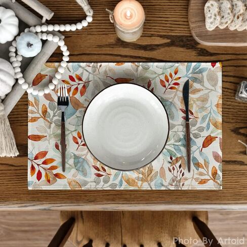 Artoid Mode Eucalyptus Leaves Fall Placemats Set of 4, 12x18 Inch Seasonal Autumn Harvest Table Mats for Outdoor Home Party Dining Decoration in Saudi Arabia