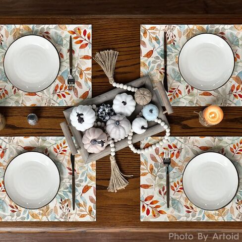 Artoid Mode Eucalyptus Leaves Fall Placemats Set of 4, 12x18 Inch Seasonal Autumn Harvest Table Mats for Outdoor Home Party Dining Decoration in Saudi Arabia
