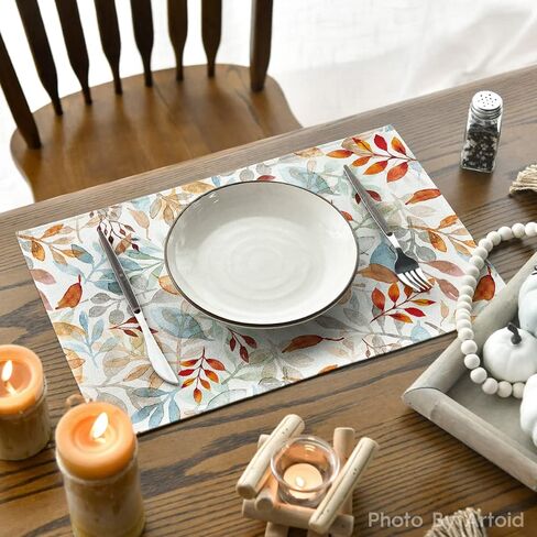 Artoid Mode Eucalyptus Leaves Fall Placemats Set of 4, 12x18 Inch Seasonal Autumn Harvest Table Mats for Outdoor Home Party Dining Decoration in Saudi Arabia