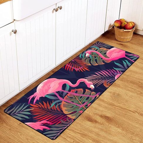 MoBlinko Pink Flamingos Kitchen Rugs Palm Leaves Bath Mat Non Skid Washable Standing Floor Mat Runner Carpet for Bathroom Home Office Farmhouse Hallway Sink Stove Laundry 39 x 20 Inch in Saudi Arabia