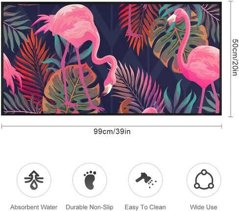 MoBlinko Pink Flamingos Kitchen Rugs Palm Leaves Bath Mat Non Skid Washable Standing Floor Mat Runner Carpet for Bathroom Home Office Farmhouse Hallway Sink Stove Laundry 39 x 20 Inch in Saudi Arabia