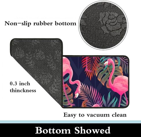 MoBlinko Pink Flamingos Kitchen Rugs Palm Leaves Bath Mat Non Skid Washable Standing Floor Mat Runner Carpet for Bathroom Home Office Farmhouse Hallway Sink Stove Laundry 39 x 20 Inch in Saudi Arabia