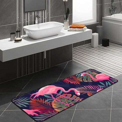 MoBlinko Pink Flamingos Kitchen Rugs Palm Leaves Bath Mat Non Skid Washable Standing Floor Mat Runner Carpet for Bathroom Home Office Farmhouse Hallway Sink Stove Laundry 39 x 20 Inch in Saudi Arabia