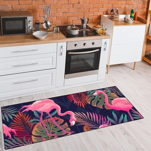 MoBlinko Pink Flamingos Kitchen Rugs Palm Leaves Bath Mat Non Skid Washable Standing Floor Mat Runner Carpet for Bathroom Home Office Farmhouse Hallway Sink Stove Laundry 39 x 20 Inch in Saudi Arabia