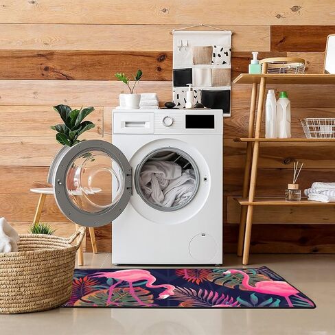 MoBlinko Pink Flamingos Kitchen Rugs Palm Leaves Bath Mat Non Skid Washable Standing Floor Mat Runner Carpet for Bathroom Home Office Farmhouse Hallway Sink Stove Laundry 39 x 20 Inch in Saudi Arabia