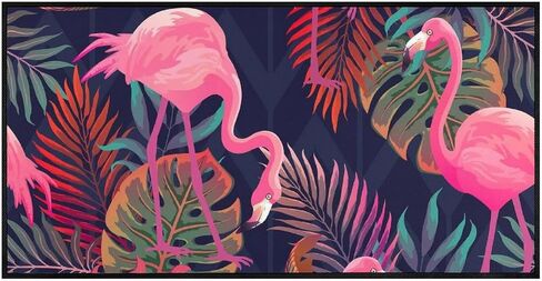 MoBlinko Pink Flamingos Kitchen Rugs Palm Leaves Bath Mat Non Skid Washable Standing Floor Mat Runner Carpet for Bathroom Home Office Farmhouse Hallway Sink Stove Laundry 39 x 20 Inch in Saudi Arabia