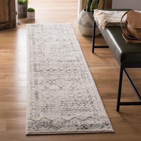 SAFAVIEH Tulum Collection Runner Rug - 2' x 7', Ivory & Grey, Moroccan Boho Distressed Design, Non-Shedding & Easy Care, Ideal for High Traffic Areas in Living Room, Bedroom (TUL268A) in Saudi Arabia
