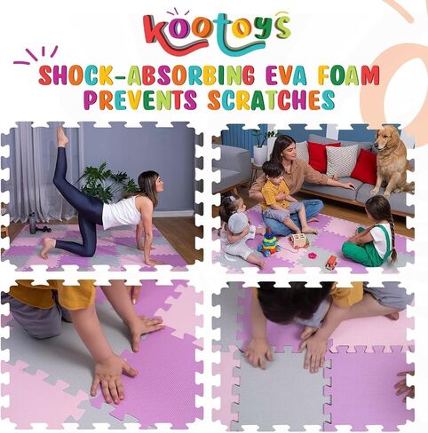 KOOTOYS Soft Non-Toxic Foam Baby Play Mat, Play Mats Tiles with Borders, Activity Mats for Baby, Foam Play Mat for 3+ Age Kids, Eva Foam Interlocking Floor Mats for Gym and Playroom - 36 Tiles in Saudi Arabia