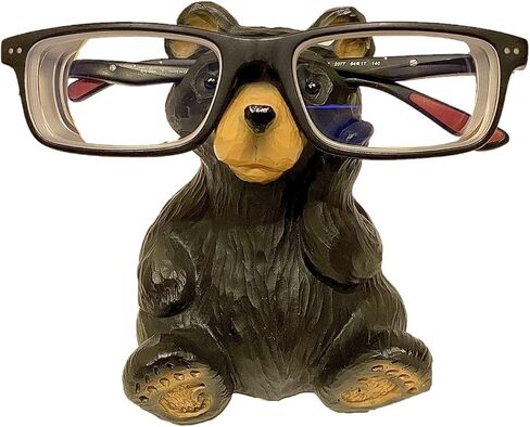 Whimsical Sitting Wood Cut Look Hand-Carved Resin Bear Figurine Sculpture Eye glasses Holder Stand Business Card Eyeglasses Keeper Cabin Lodge Rustic Style Decoration in Saudi Arabia