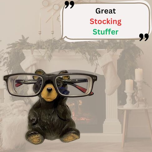 Whimsical Sitting Wood Cut Look Hand-Carved Resin Bear Figurine Sculpture Eye glasses Holder Stand Business Card Eyeglasses Keeper Cabin Lodge Rustic Style Decoration in Saudi Arabia