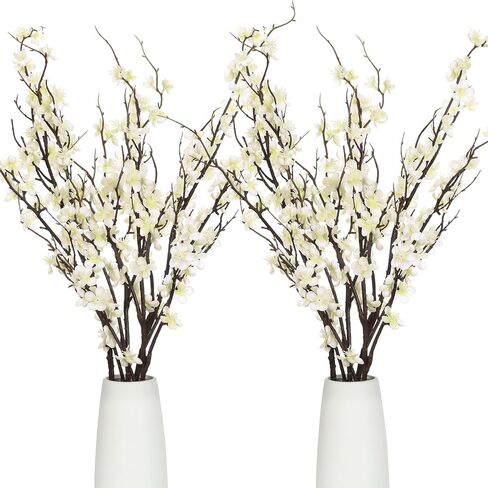 8 Pcs 37.4 Inch Artificial Cherry Blossom Faux Cherry Blossom Branches Long Stem Plum Silk Blossom Tall Fake Flowers White Cherry Blossom Stems for Wedding Home Decoration Office Decor Party in Kuwait