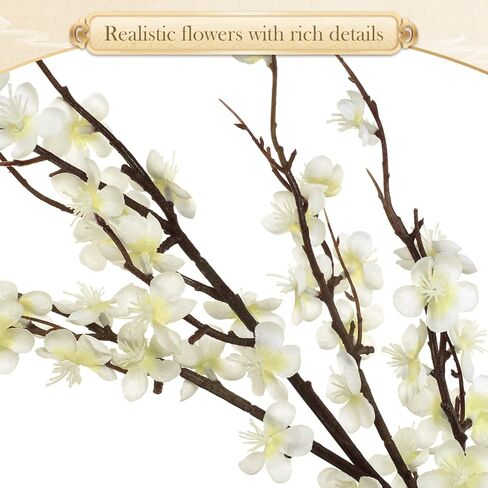 8 Pcs 37.4 Inch Artificial Cherry Blossom Faux Cherry Blossom Branches Long Stem Plum Silk Blossom Tall Fake Flowers White Cherry Blossom Stems for Wedding Home Decoration Office Decor Party in Kuwait