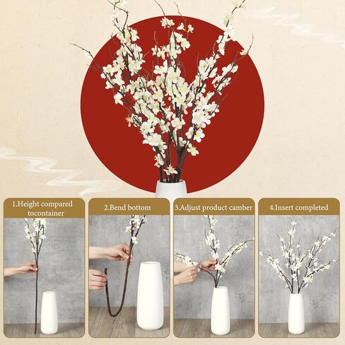 8 Pcs 37.4 Inch Artificial Cherry Blossom Faux Cherry Blossom Branches Long Stem Plum Silk Blossom Tall Fake Flowers White Cherry Blossom Stems for Wedding Home Decoration Office Decor Party in Kuwait