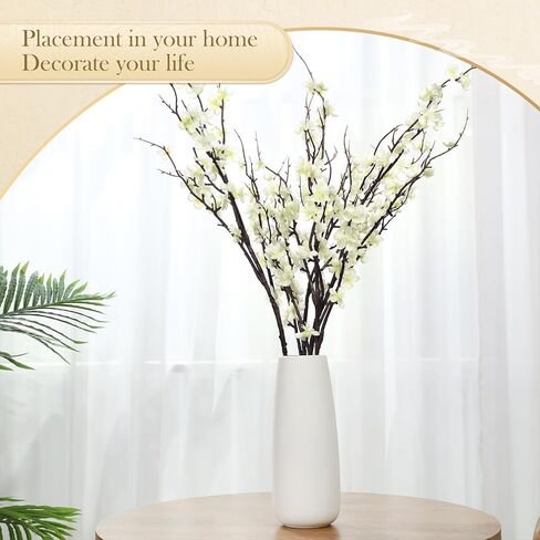 8 Pcs 37.4 Inch Artificial Cherry Blossom Faux Cherry Blossom Branches Long Stem Plum Silk Blossom Tall Fake Flowers White Cherry Blossom Stems for Wedding Home Decoration Office Decor Party in Kuwait