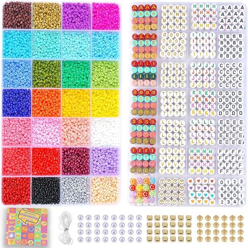 SJZWSD Friendship Bracelet Making Kit – 2 Box Seed Beads Set – DIY Jewelry Making Set– Includes 28 Colors of Glass Beads, Letter Beads, Gold Spacers, and String… in Kuwait