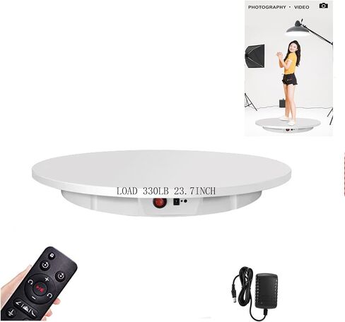 حامل عرض دوار بمحرك، حمولة 23.7 بوصة / 330 رطل، قرص دوار كهربائي 360 درجة لعرض منتجات التصوير الفوتوغرافي، عرض فيديو مباشر، زاوية التحكم عن بعد (أبيض) in Kuwait