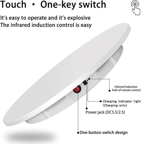 حامل عرض دوار بمحرك، حمولة 23.7 بوصة / 330 رطل، قرص دوار كهربائي 360 درجة لعرض منتجات التصوير الفوتوغرافي، عرض فيديو مباشر، زاوية التحكم عن بعد (أبيض) in Kuwait
