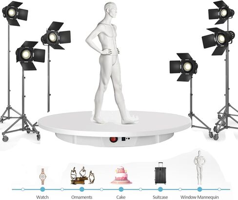 حامل عرض دوار بمحرك، حمولة 23.7 بوصة / 330 رطل، قرص دوار كهربائي 360 درجة لعرض منتجات التصوير الفوتوغرافي، عرض فيديو مباشر، زاوية التحكم عن بعد (أبيض) in Kuwait