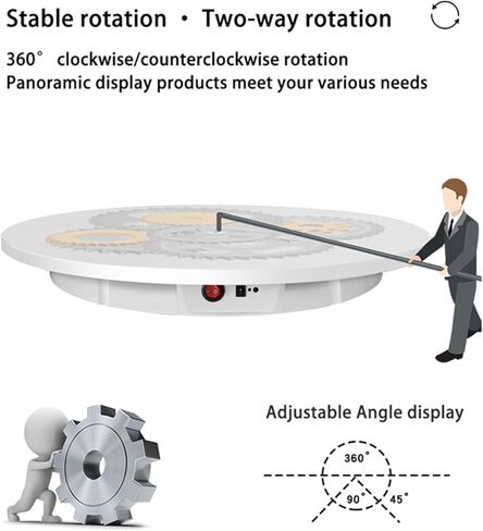 حامل عرض دوار بمحرك، حمولة 23.7 بوصة / 330 رطل، قرص دوار كهربائي 360 درجة لعرض منتجات التصوير الفوتوغرافي، عرض فيديو مباشر، زاوية التحكم عن بعد (أبيض) in Kuwait