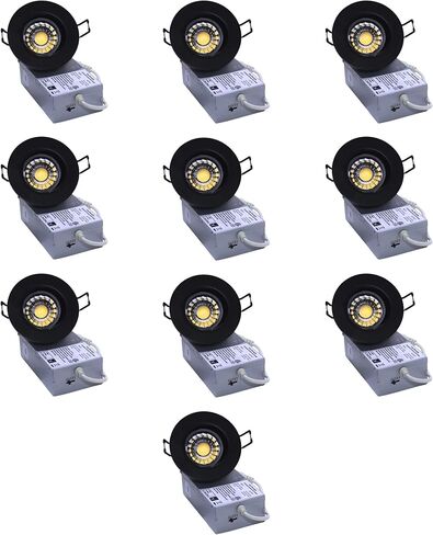 YUURTA 3 بوصة 8W 5CCT LED Gimbal Downlight (وعاء الإضاءة) اللون قابل للتحديد: 2700K/3000K/3500K/4000K/5000K 120V لوحة إضاءة قابلة للدوران قابلة للتعتيم ETL مدرجة بتصنيف IC (أسود، 5CCT، 10 عبوات) in Saudi Arabia