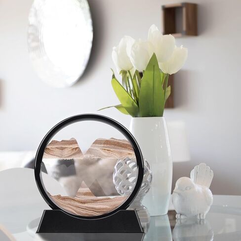 XINBAOHONG Moving Sand Art Picture,Liquid Motion 3D Deep Sea Sandscape in Motion Display Flowing Sand Frame Relaxing Desktop Home Office Work Decor（10 inch） (Black) in Kuwait