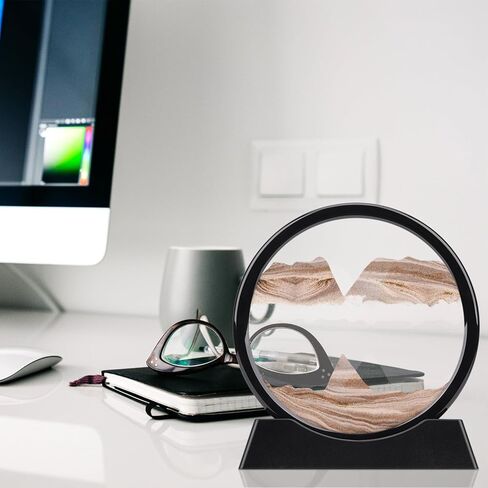 XINBAOHONG Moving Sand Art Picture,Liquid Motion 3D Deep Sea Sandscape in Motion Display Flowing Sand Frame Relaxing Desktop Home Office Work Decor（10 inch） (Black) in Kuwait