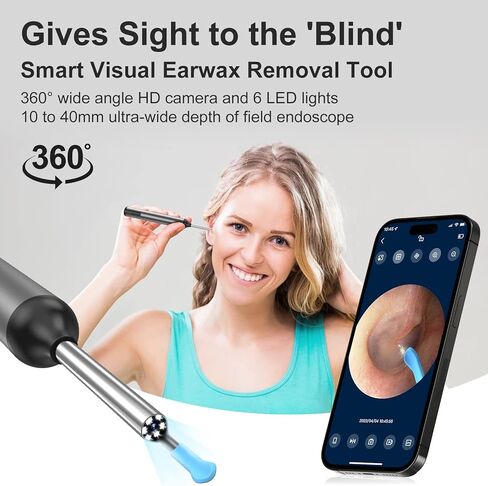 كاميرا أداة إزالة شمع الأذن: مجموعة أدوات تنظيف الأذن مع الكاميرا والضوء، نطاق تنظيف مزيل شمع الأذن من Earify، Limpiador De Oidos، منتقي ملعقة العناية العميقة بالأذن بتقنية WiFi لنظام iOS وAndroid in Kuwait