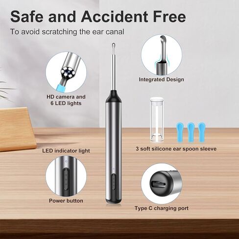 كاميرا أداة إزالة شمع الأذن: مجموعة أدوات تنظيف الأذن مع الكاميرا والضوء، نطاق تنظيف مزيل شمع الأذن من Earify، Limpiador De Oidos، منتقي ملعقة العناية العميقة بالأذن بتقنية WiFi لنظام iOS وAndroid in Kuwait