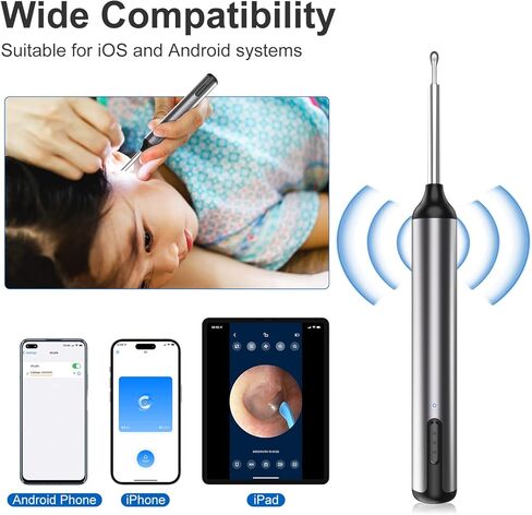 كاميرا أداة إزالة شمع الأذن: مجموعة أدوات تنظيف الأذن مع الكاميرا والضوء، نطاق تنظيف مزيل شمع الأذن من Earify، Limpiador De Oidos، منتقي ملعقة العناية العميقة بالأذن بتقنية WiFi لنظام iOS وAndroid in Kuwait