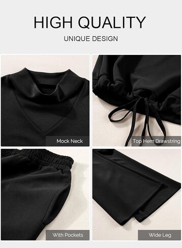 Aleumdr Women's 2 Piece Outfits Lounge Set Mock Neck Long Sleeve Sweatshirt With Wide Leg Pants Sweatsuit Fall 2024 in Kuwait