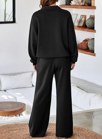 Aleumdr Women's 2 Piece Outfits Lounge Set Mock Neck Long Sleeve Sweatshirt With Wide Leg Pants Sweatsuit Fall 2024 in Kuwait