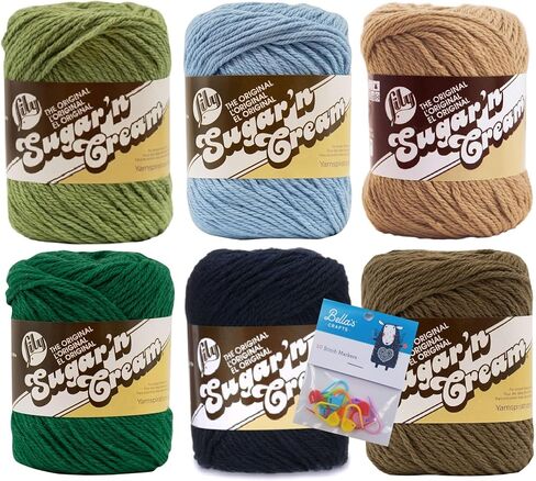 Lily Sugar'n Cream 100% Cotton Yarn 6-Pack Bundle with Bella's Crafts Stitch Markers (2020 Summer 6-Pack) in Kuwait