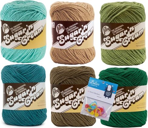 Lily Sugar'n Cream 100% Cotton Yarn 6-Pack Bundle with Bella's Crafts Stitch Markers (2020 Summer 6-Pack) in Saudi Arabia