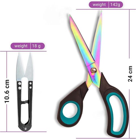 Fabric Scissors, 9.5 Inch Heavy Duty Titanium Coated Stainless Steel Premium Dressmaking Scissors, Extra Sharp Sewing Scissors for Fabric Cutting, Tailors Scissors with Soft Grip (Red) in Kuwait