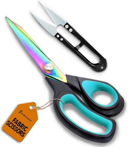 Fabric Scissors, 9.5 Inch Heavy Duty Titanium Coated Stainless Steel Premium Dressmaking Scissors, Extra Sharp Sewing Scissors for Fabric Cutting, Tailors Scissors with Soft Grip (Red) in Kuwait