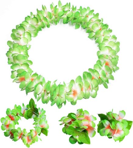 مجموعة Hawaiian Leis، مجموعة قلادة Luau من الزهور الاصطناعية السميكة وعصابة رأس مجموعة Garland Lei لموضوع الشاطئ الاستوائي أو لوازم تزيين حفلات الهالوين (أرجواني) in Kuwait