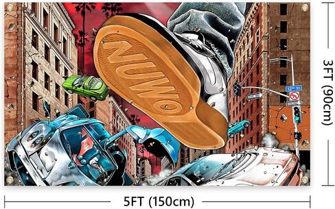 Generic Rapper Brent Sneakers Car Explosion Avant Garde HipHop Music Tapestries 3×5FT Practice Room Youth Club Bar Bedroom Decorative Style, colourful in Saudi Arabia