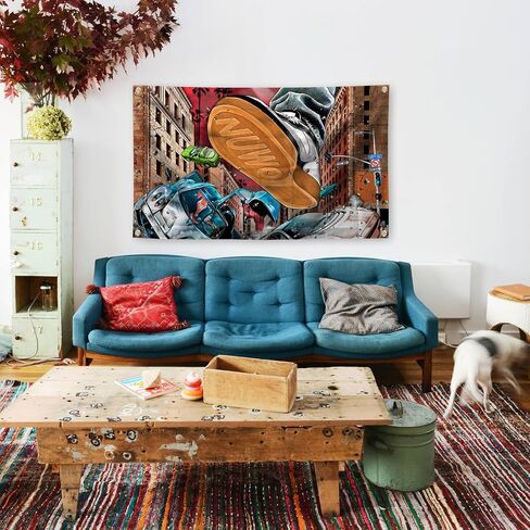 Generic Rapper Brent Sneakers Car Explosion Avant Garde HipHop Music Tapestries 3×5FT Practice Room Youth Club Bar Bedroom Decorative Style, colourful in Saudi Arabia