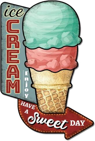 GLOBLELAND "Enjoy Ice Cream Vintage Metal Tin Sign Retro Ice Cream Plaque Poster Metal Wall Decorative Tin Signs for Home Cold Drink Shop Restaurant Coffee Shop Club Bar Decoration in Saudi Arabia