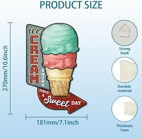 GLOBLELAND "Enjoy Ice Cream Vintage Metal Tin Sign Retro Ice Cream Plaque Poster Metal Wall Decorative Tin Signs for Home Cold Drink Shop Restaurant Coffee Shop Club Bar Decoration in Saudi Arabia