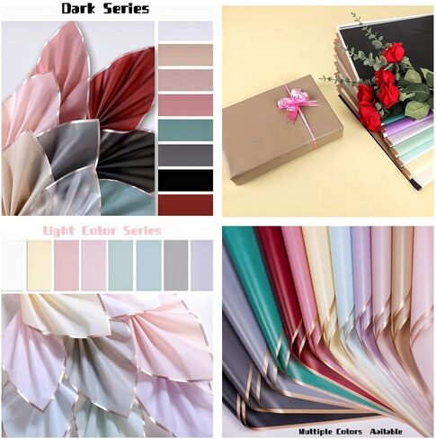 XIYUAN 20 Counts Gold Edge Fresh Flowers Wrapping Paper,DIY Crafts，Gift Packaging or Gift Box Packaging,Waterproof Flower Wrapping paper 22.8X22.8 inches Florist Bouquet Supplies, (Big Red) in Kuwait